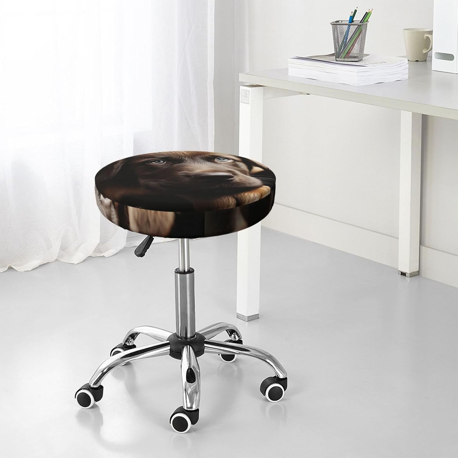 Bar Stool Cover Round Elastic Stool Cushion Covers Puppies Dog Bar Chair Cover Washable Stool Cushion Slipcover Stretch Stool Seat Covers for 12-14 Inch Chair