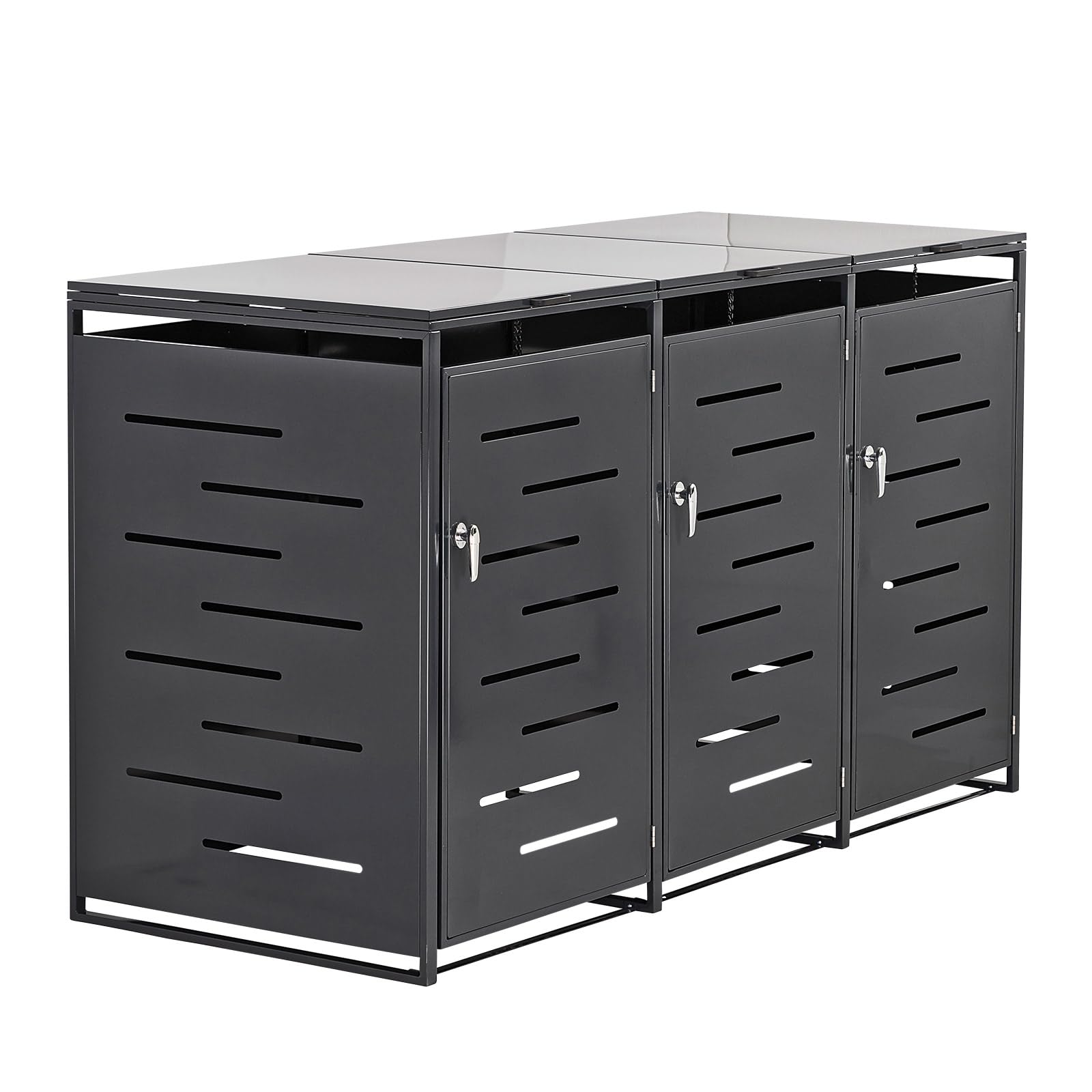 DEMA Mülltonnenbox 3er Anthrazit 240L Metall abschließbar Gasdruckfedern | Abfallbox, Müllbox, Tonnenverkleidung, Outdoor Storage, Gerätebox, RAL 7016 Design, Garten Ordnung