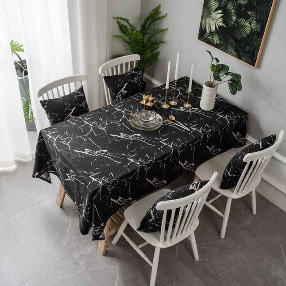 Nappe de table en tissu marbre noir 140x300 cm anti-poussière pour salle à manger
