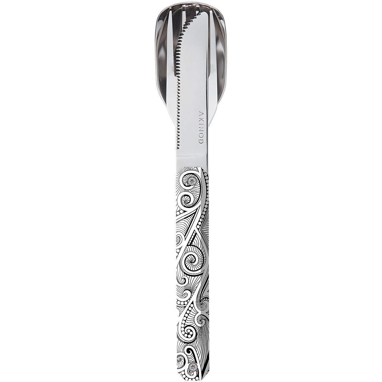 Akinod - Couverts Droits Aimantés 12H34 Arabesques - Fourchette, Couteau, Cuillère en Acier Inoxydable - Assemblage Aimanté - Nomades Compacts, Durables et Élégants