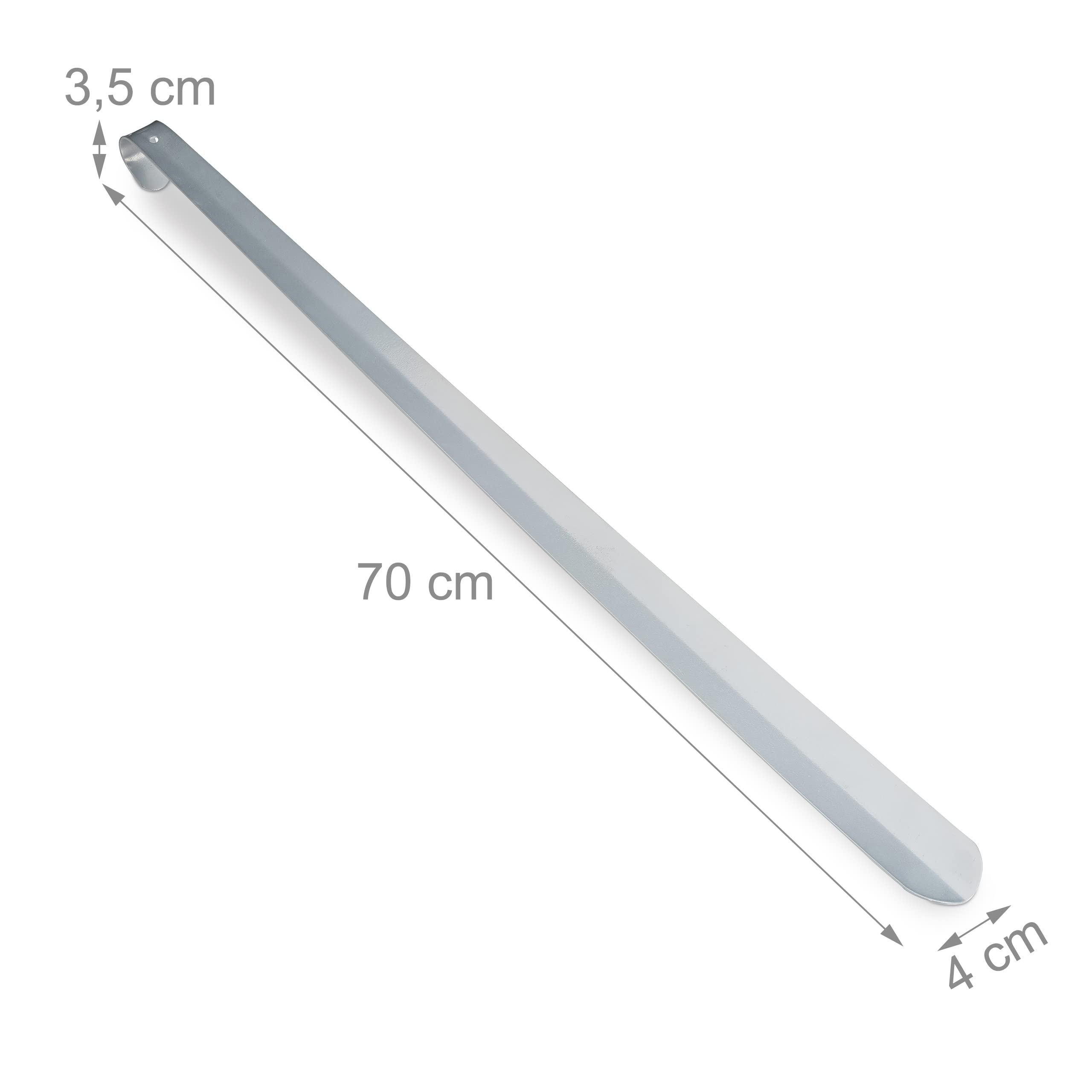 Relaxdays Calzascarpe in Metallo, Confortevole, Stabile, L:70 cm, da Appendere, con Manico, Argento