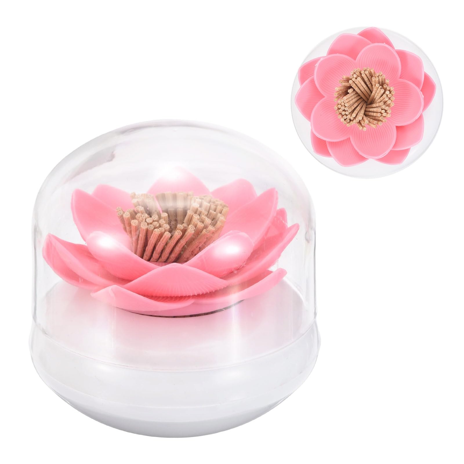 sourcing map Lotus Flower Toothpick Holder, Wood Toothpick Dispenser Creative Cotton Swab Holder Cotton Bud Storage Box Table Decoration for Bedroom, Living Room, Kitchen, Pink