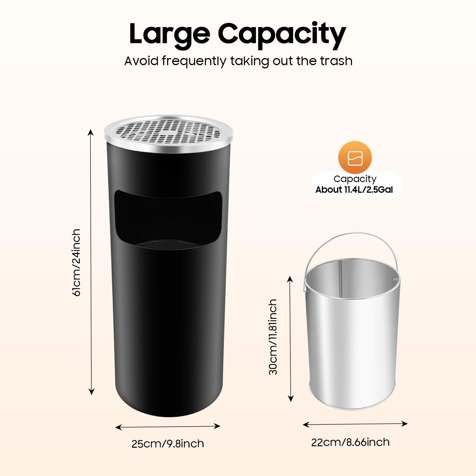 Cubo de basura de 11,4 l, hierro barnizado, 61 cm de altura