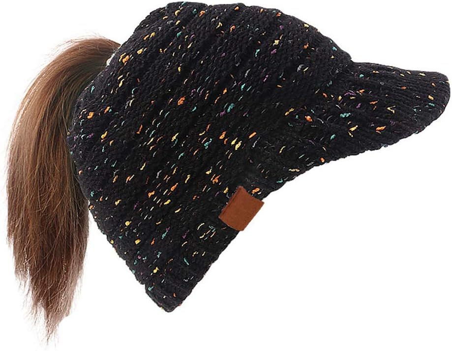 Dukars Women’s Warm Chunky Cable Knit Messy Bun Hat Ponytail Visor Beanie Cap