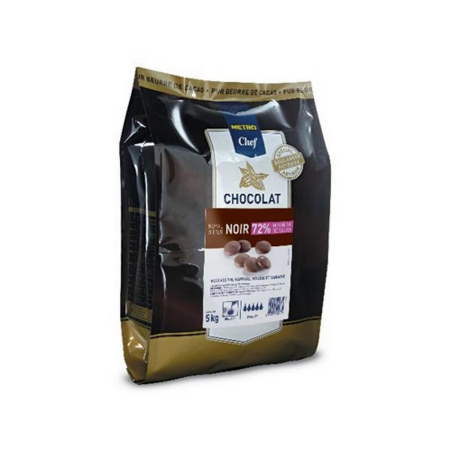 METRO Chef Chocolat noir de couverture royal bitter 72% cacao en palets sachet 5 kg