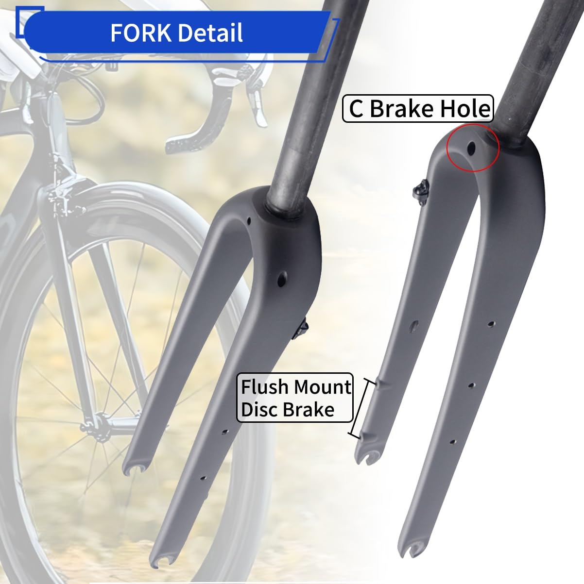 HZXQCVB 700C Starre Gabel Aus Kohlefaser 1-1/8'' Gerades/konisches Rohr Schnellspanner 9 X100mm Scheibenbremse Gravel Rennrad Gabel(Matt Black, Tapered) Sport & Freizeit