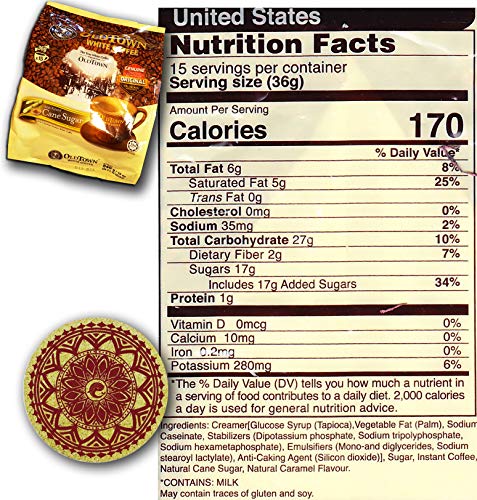 (3 Pack - Cane Sugar) Old Town (3 In 1) Coffee Asian Instant Coffee Whalever Eco Friendly Cork Coaster Package, Oldtown Coffee 45 Instant Coffee Packets #TOP6