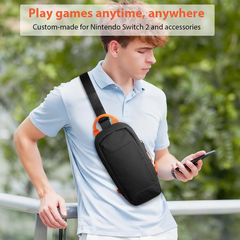 AXFEE Kompaktowa torba EDC na ramię dla Nintendo Switch 2 2025, przenośna torba na ramię z 8 gniazdami na kartridże do gier, lekka torba na pierś i ramię do codziennego użytku, podróży, pracy, sportu