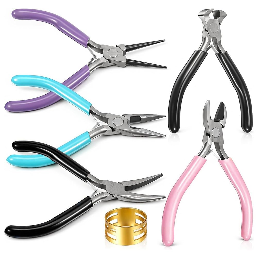 Kit de herramientas para hacer joyas con alicates de punta redonda y corte