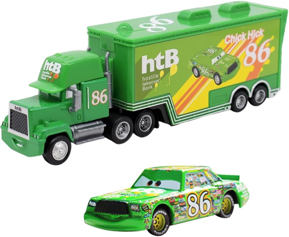 Green Racing Car & Container Truck Model Toys for Kids,2Pcs Car Toys Set,Lightning Mini Race Car Figures Cake Topper Truck Cake Decoration,Small Play Vehicle Car Racing Cars Birthday Gifts for Kids