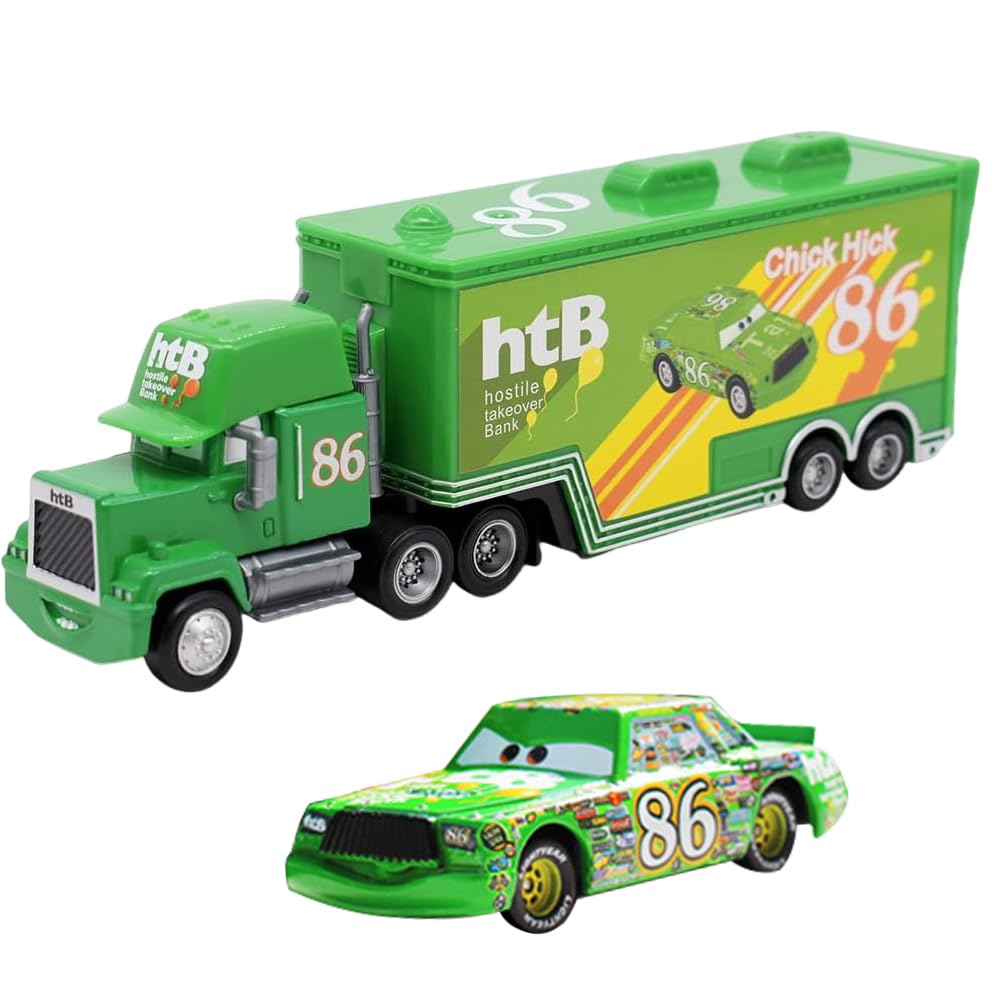 Green Racing Car & Container Truck Model Toys for Kids,2Pcs Car Toys Set,Lightning Mini Race Car Figures Cake Topper Truck Cake Decoration,Small Play Vehicle Car Racing Cars Birthday Gifts for Kids