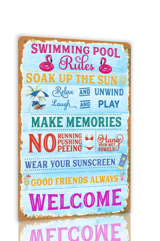 Swimming Pool Rules Sign Pool House Decor Sign Funny Swimming Pool Area Metal Sign Outdoor Swimming Pool Decor Sign 8x12 inch
