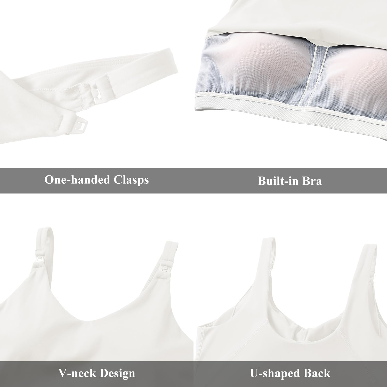 Foucome Womens Nursing Bras for Breastfeeding Maternity Tank Tops Crop Top with Built in Bra Longline Workout Sports Bra - Image 4