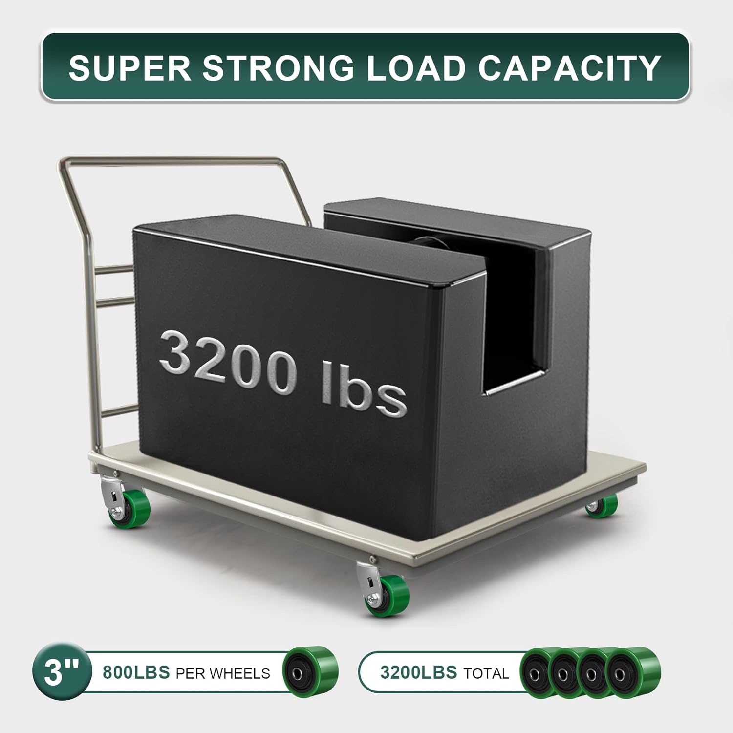 3 Inch Polyurethane on cast Iron Caster, Roller Bearing-1/2 Bore 800 lbs Capacity per, Heavy Duty Industrial Caster for Industrial/Commercial (4 Pack)