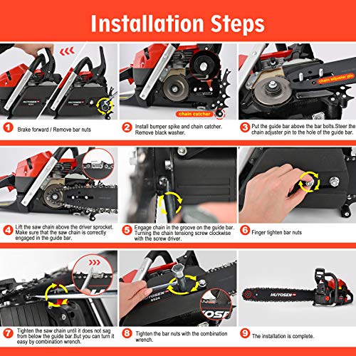 HUYOSEN 65CC 2-Cycle Gas Powered Chainsaw, 24-Inch Chainsaw, Cordless Handheld Gasoline Power Chain Saws for Cutting Trees, Wood, Garden and Farm(6524)