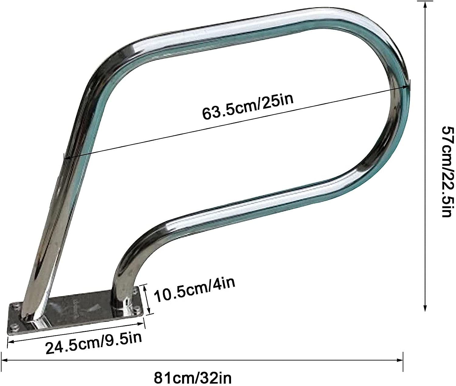 Swimming Pool Safety Hand Rail Pool Hand Rail, Hand Grab Rail w/Base Plate, 304 Stainless Steel Handrail Railing | Handrail Set for Indoor and Outdoor Inground Swimming Pools