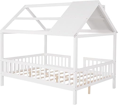 Miniatura 121 de MERITLINE Camas matrimoniales con nido para niños, marco de cama de madera para niñas y niños, cama matrimonial con techo, no necesita somier Azul +