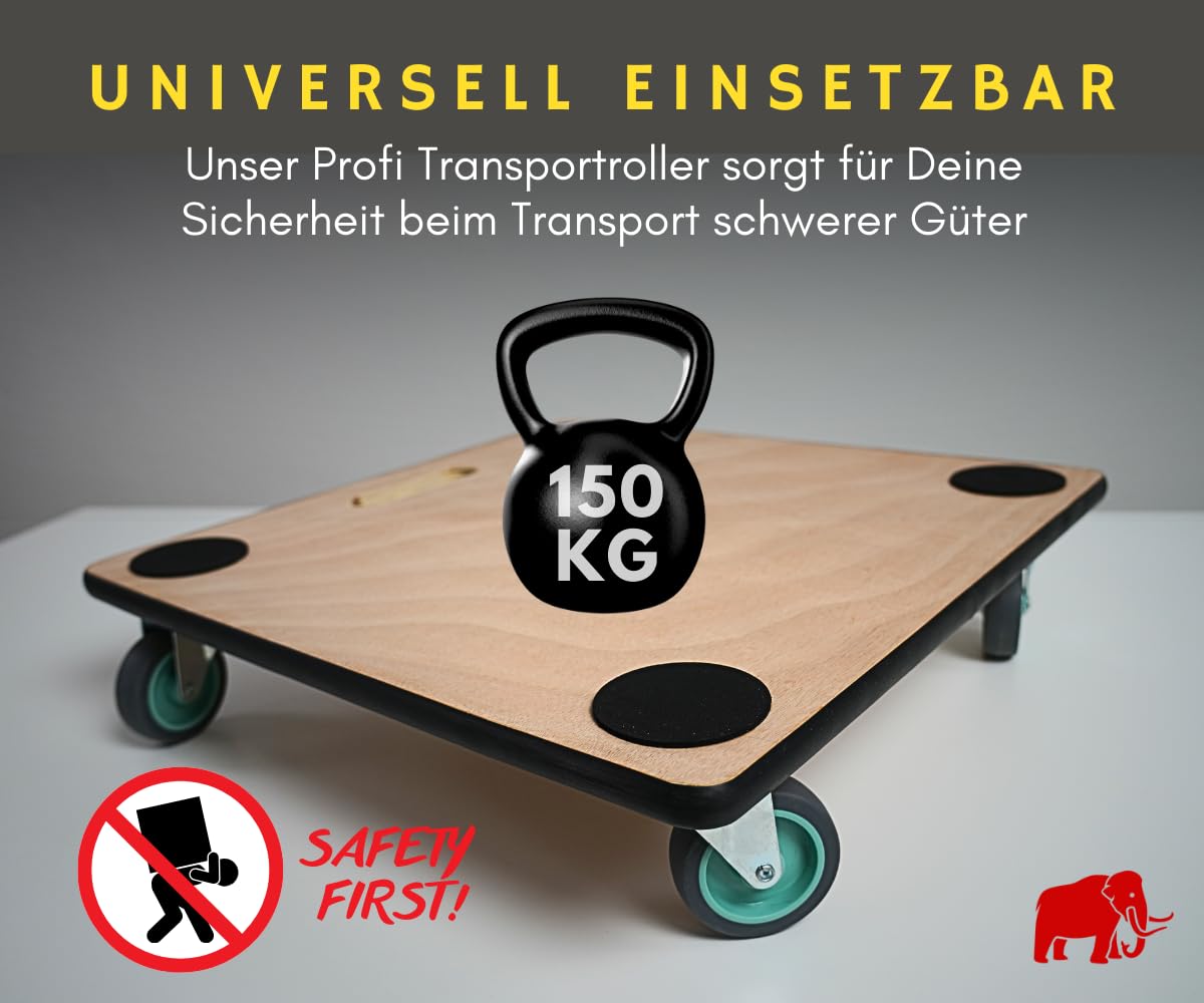 PROREGAL Carrello da transporto professionale con 4 ruoto | AxLxP 11,5x50x50cm | Portata 150kg | Pannello di compensato | Marrone | 2 Pezzi | Carrello per mobili