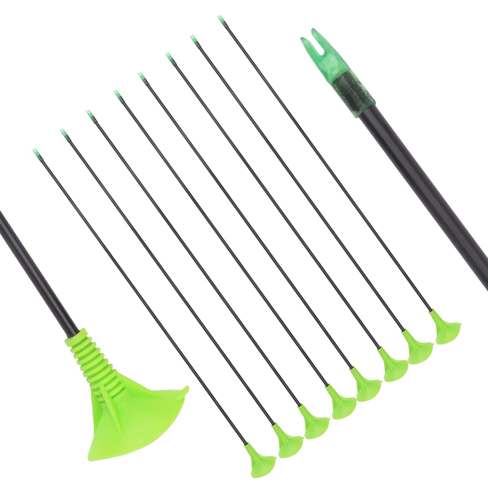 NIKA ARCHERY 66 cm, 61 cm, strzały króla łuku, zestaw 8 sztuk, z włókna szklanego, z pomarańczową przyssawką, łuk dla dzieci