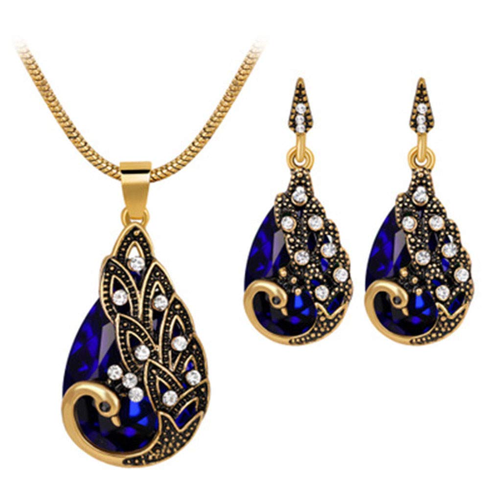 GenericPeacock Jewellery Earring Necklace Women's Vintage Pendant Set Wedding Earrings Sterling Jewelry Set