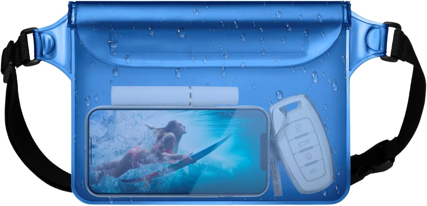 F-color Waterproof Fanny Pack - Cruise Essentials 2026 - Waterproof Pouch with Adjustable Waist Strap, Triple Zipper Roll-Top Dry Bag for Phone, Keep Passport Valuables Dry for Beach Kayaking Boating