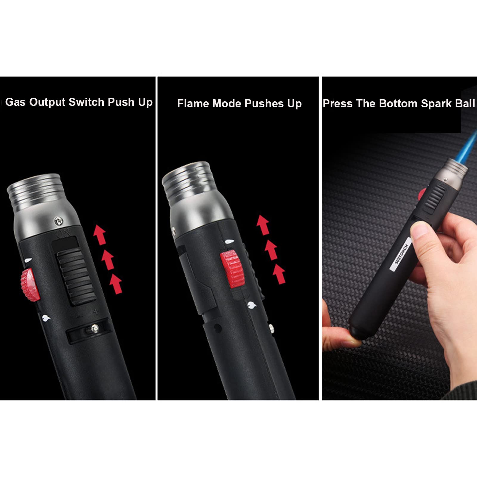 Lot de 2 Briquets Torche Butane Long Stylo Briquet Rechargeable et Réglable Flamme Briquet Camping pour Homme Gadget (gaz Non Inclus)