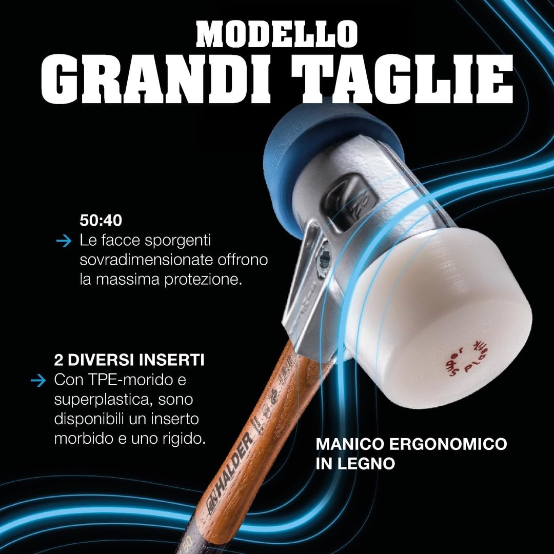 Halder 3001.051 SIMPLEX - Martello da carpentiere con corpo in acciaio pressofuso e manico in legno, Ø 50:40, TPE-soft
