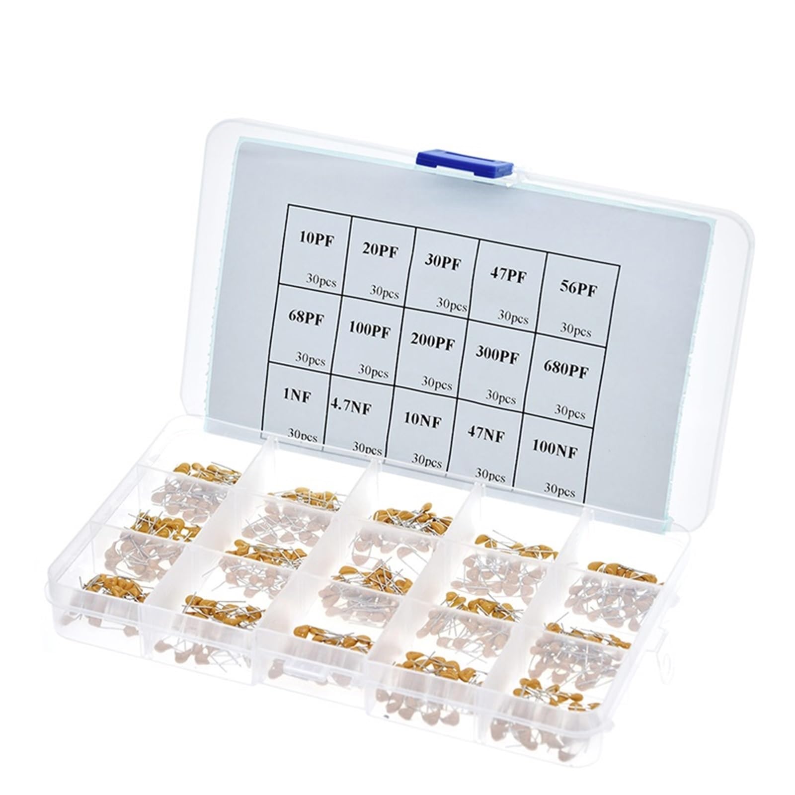 450 pezzi 15 set di condensatori ceramici di valore 50v scatola di assortimento multistrato da 10pf a 100nf kit condensatori di componenti elettronici 024