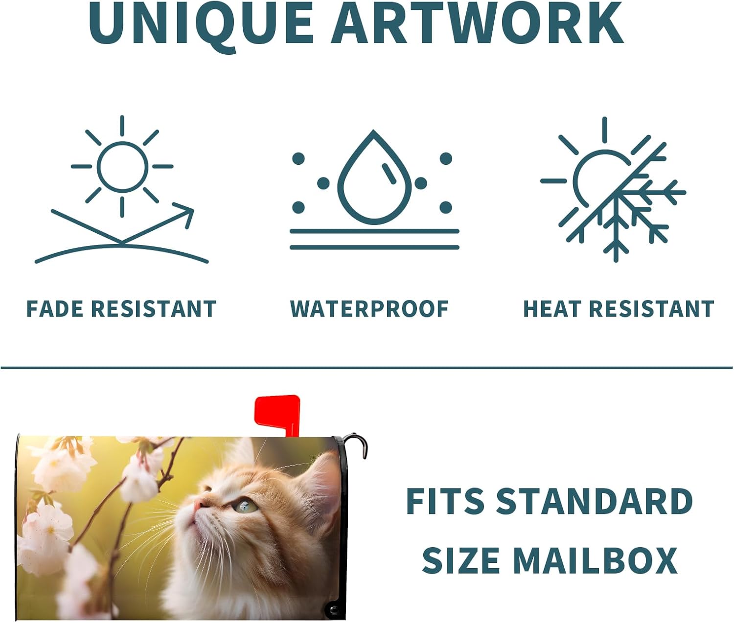 Floral Cat Magnetic Mailbox Cover - Kitten Animal Pattern Art Desgin Welcome Spring Flowers Post Box Cover Wrap Decoration Garden Outdoor Standard Size 21 x 18 in