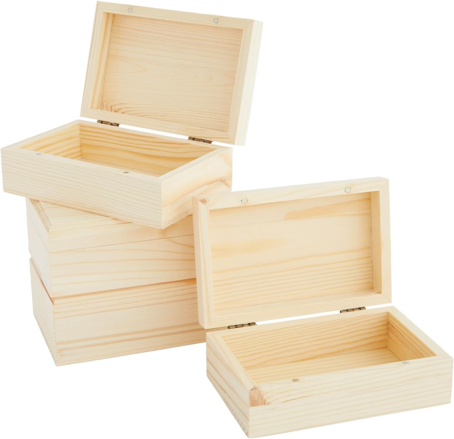 Bright Creations Wooden Boxes - 4 Pack, 5.5 x 3.5 x 2 in, Unfinished Pinewood - Wood Box with Hinged Magnetic Lid - DIY Crafts & Storage