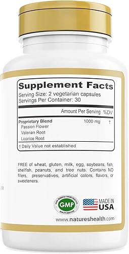 Miniatura 3 de Nature's Health Calmante y compuesto  Fórmula de raíz de valeriana y flor de la pasión  Alivio diario del estrés  Suplemento de relajación  1000 mg