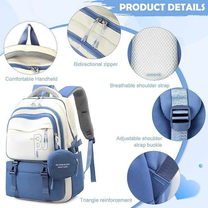Image of Backpack Bag for Women with Matching Zipper Pouch, 18.1 Inch College Laptop Backpack, Multi-Compartment Bookbag for School, Office, Travel, Camping & Everyday Carry, White & Maroon