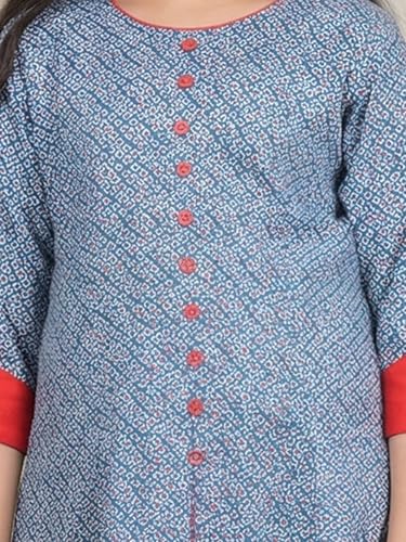 Image of Yash Gallery Girls Rayon Regular Fit Geometric Print A-Line Kurta