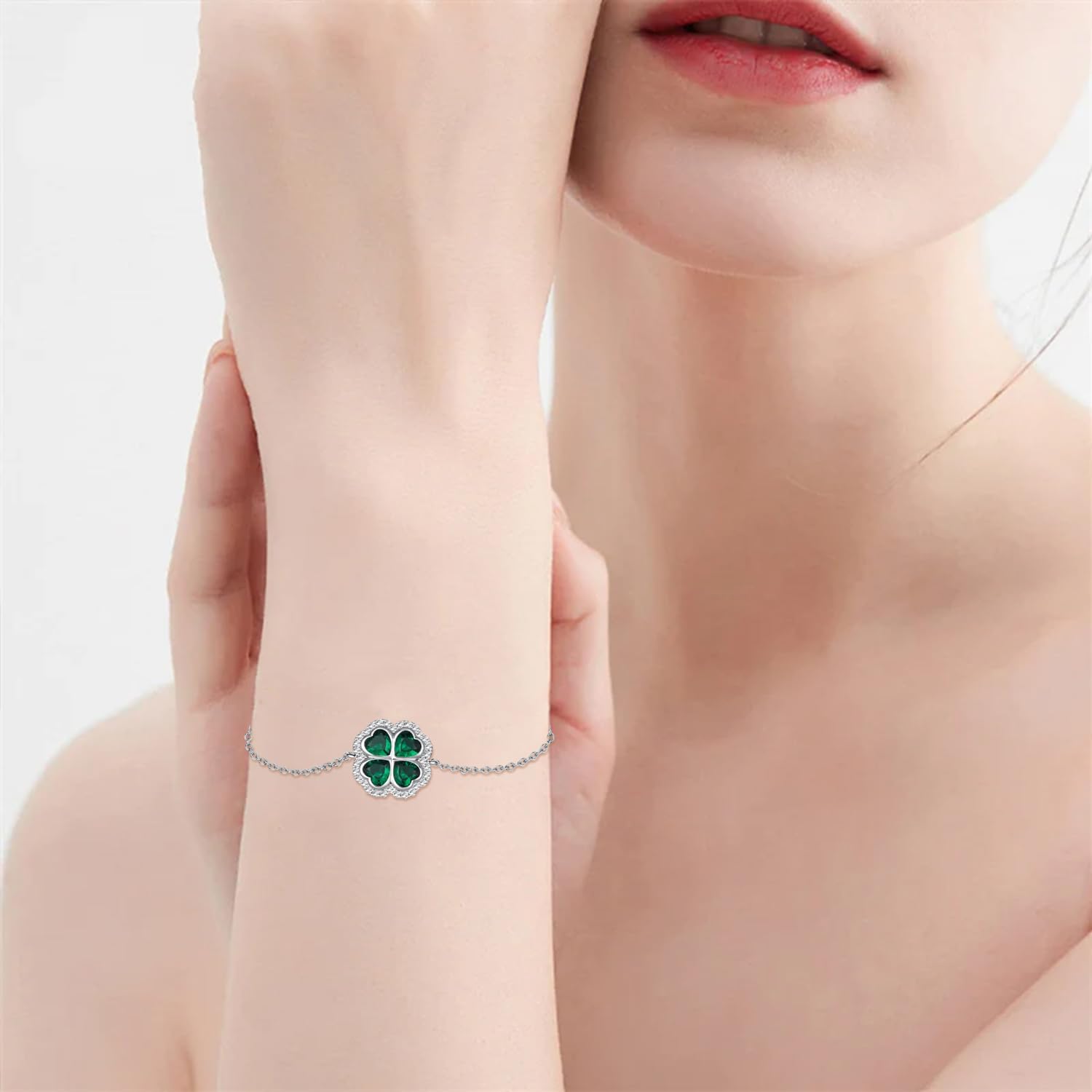 Four Leaf Clover Bracelet 925 Sterling Silver Good Luck Four Leaf Clover Bracelet for Women St Patricks Day Jewelry Gifts for Women