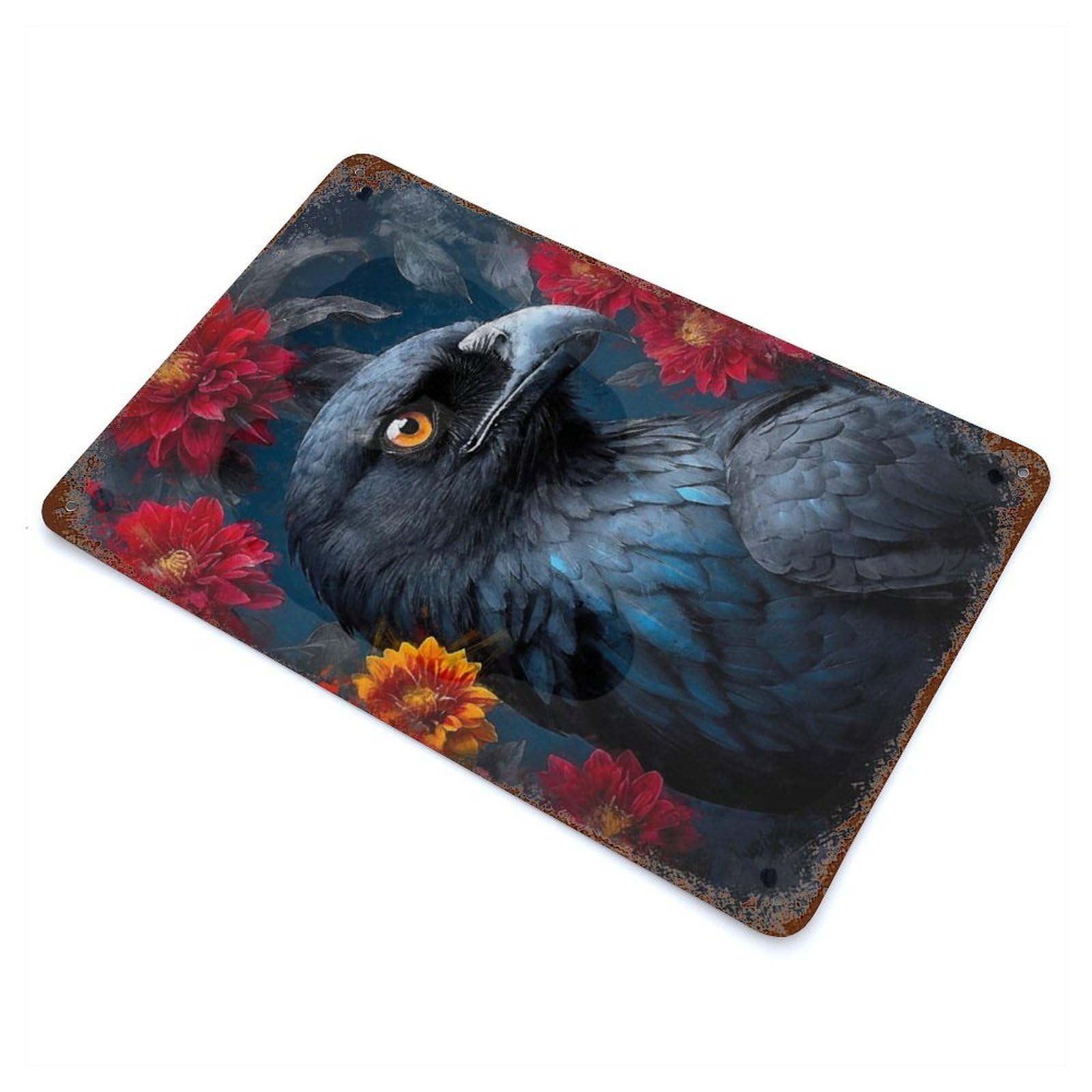 Weathered Tin Sign with Inkwatch The Crows Reverie Design 11.8"x7.9", for Basement, Hobby Room And Garage Decor, Industrial Home Decor