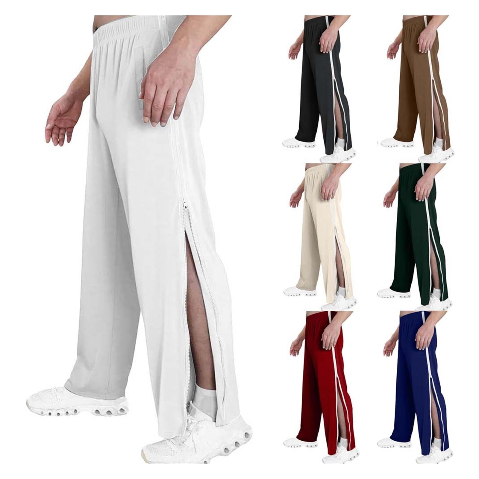 Pantalon de rééducation homme en tissu respirant blanc L avec zip intégral