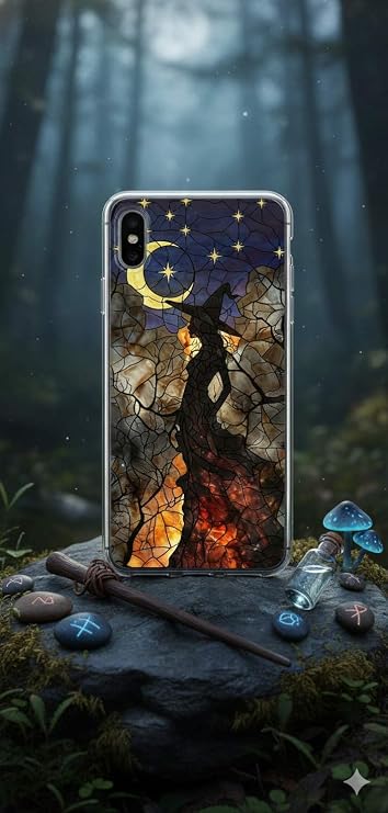 PrintiFy Infinix Note 50 Pro Plus ile Uyumlu Vitray Cadı Saati Tasarımlı Şeffaf Silikon Kılıf