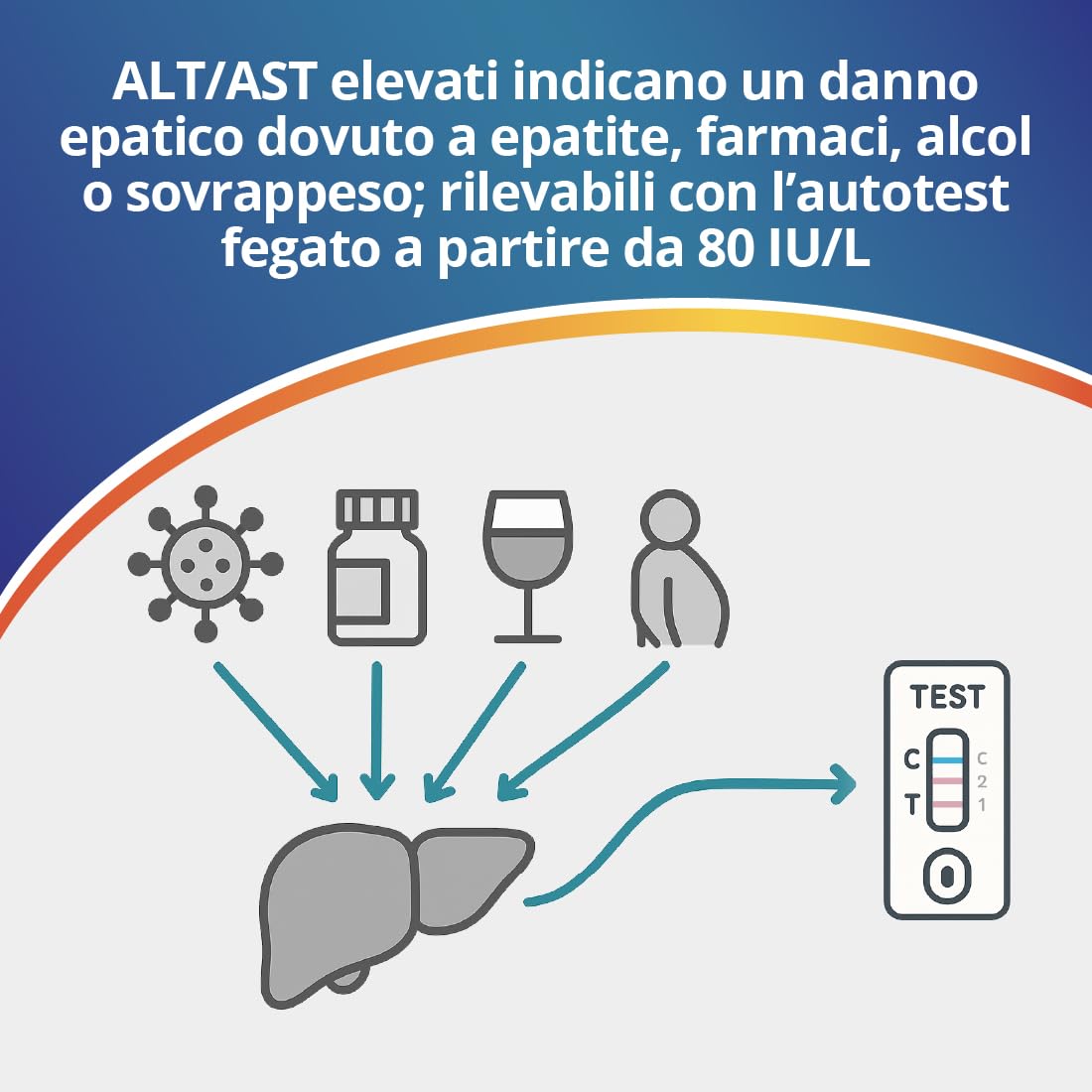 TEST FEGATO Adeste - Rapido fai da te per la rilevazione di problemi al fegato. Confezione da 2 test