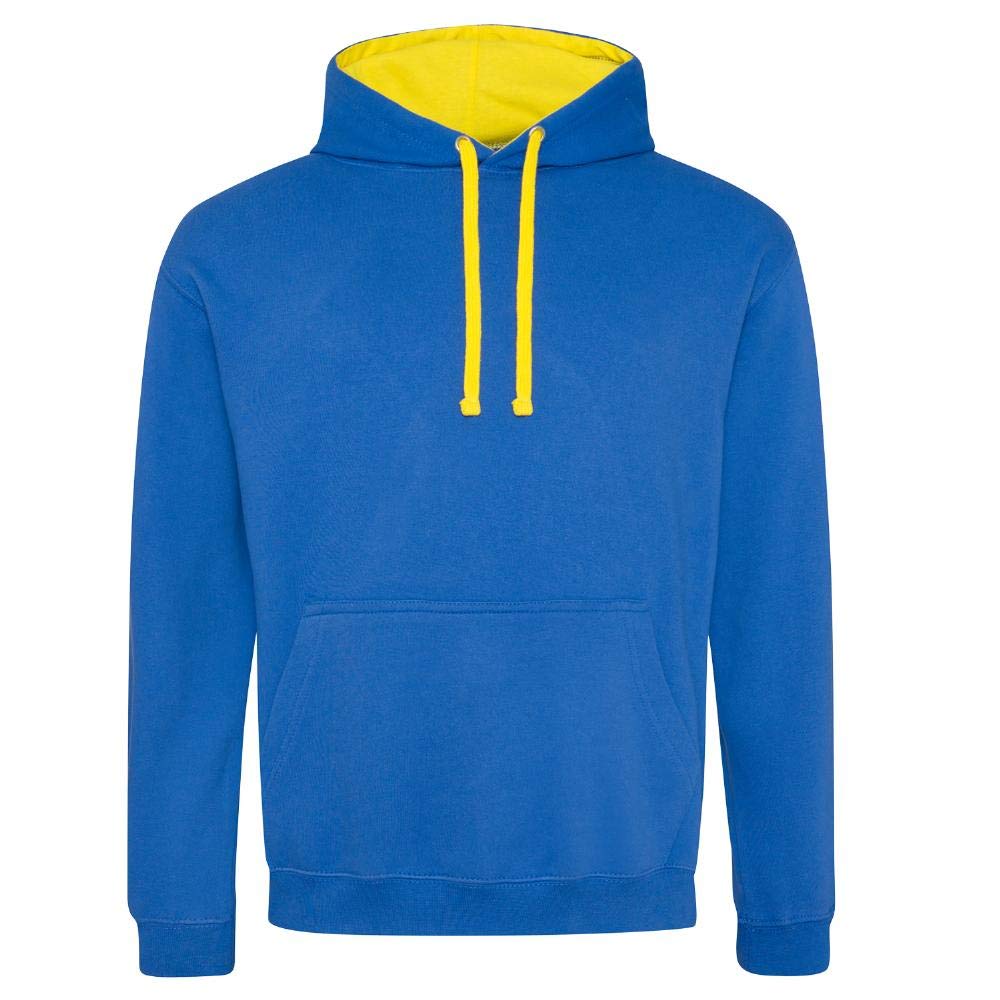 Unbekannt Just Hoods Varsity Hoodie with Colour-Contrasting Hood Blue Royal Blue/Sun Yellow Size:Small