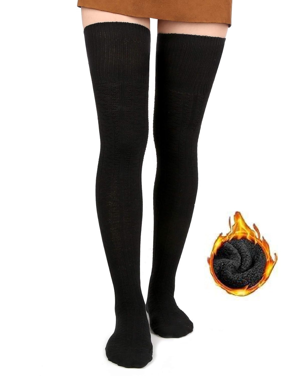 HELIMIX Wool Warm Thigh High Socks Extra Long Cotton Women Socks Thigh High Socks Extra Long Knit Leg Boot Stockings Leg Thermal Woolen for Women Winter Wear Knee Length Leg Warmers (ONLY BLACK)-picture-10