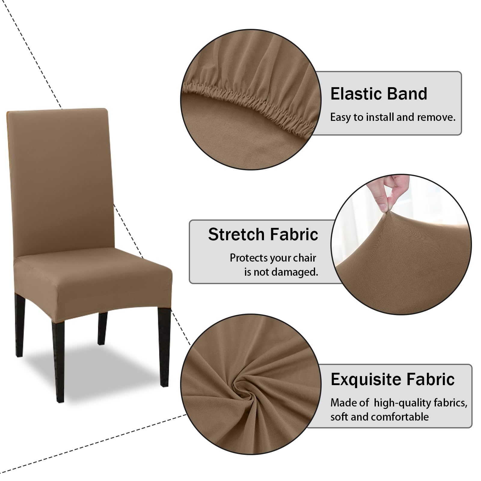FIGOOO Coprisedie Elasticizzati con Schienale 6 Pezzi Coprisedia per Sala da Pranzo Spandex Fodera per Sedia da Cucina Universale Lavabile Decorazioni per la Casa Cucina,Marrone Rossastro