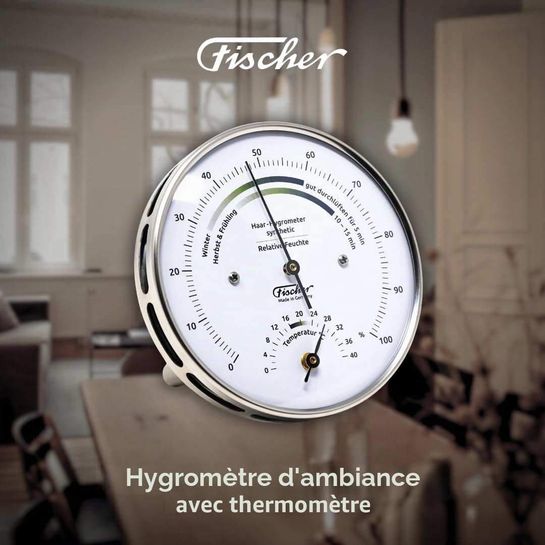 Fischer 122.01HT-01, hygromètre et thermomètre d'intérieur, acier inox