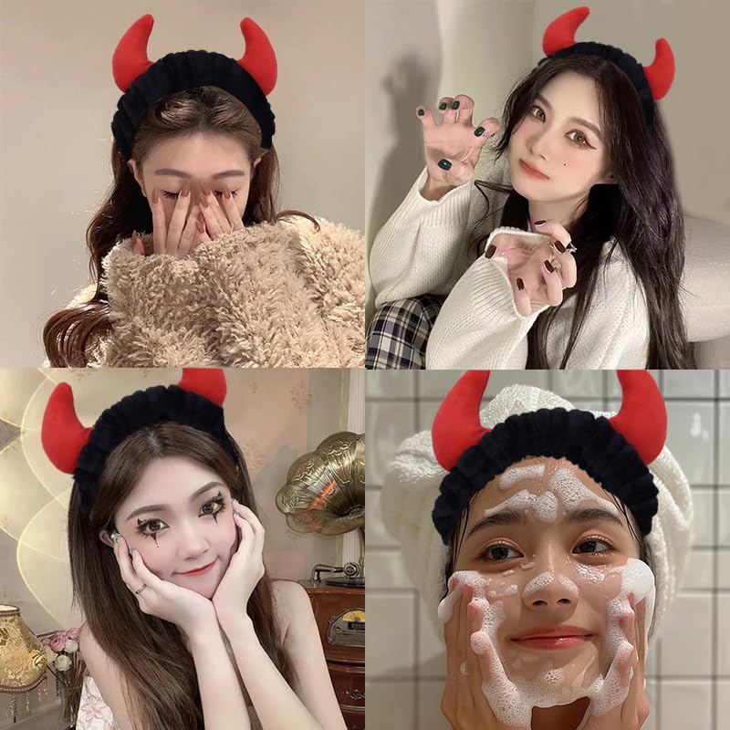 Guqqeuc Devil Horns Headband for Washing Face Halloween Makeup Hair Band for Women Black Makeup Headband Shower Head Band for Make Up Halloween Costume Accessries for Women - Image 4