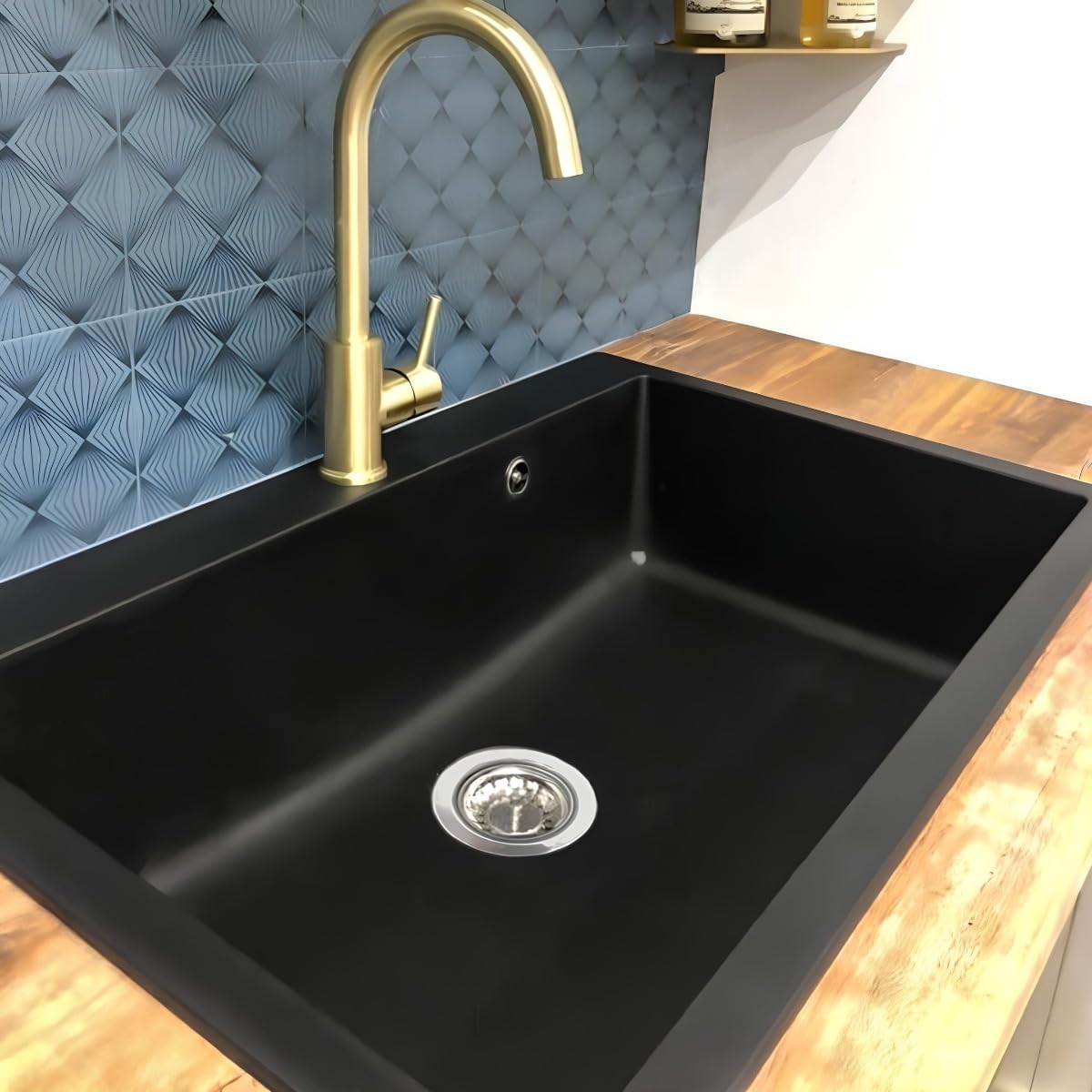Essebagno Sierra lavello 1 sola vasca grande 76x50 in resina nera