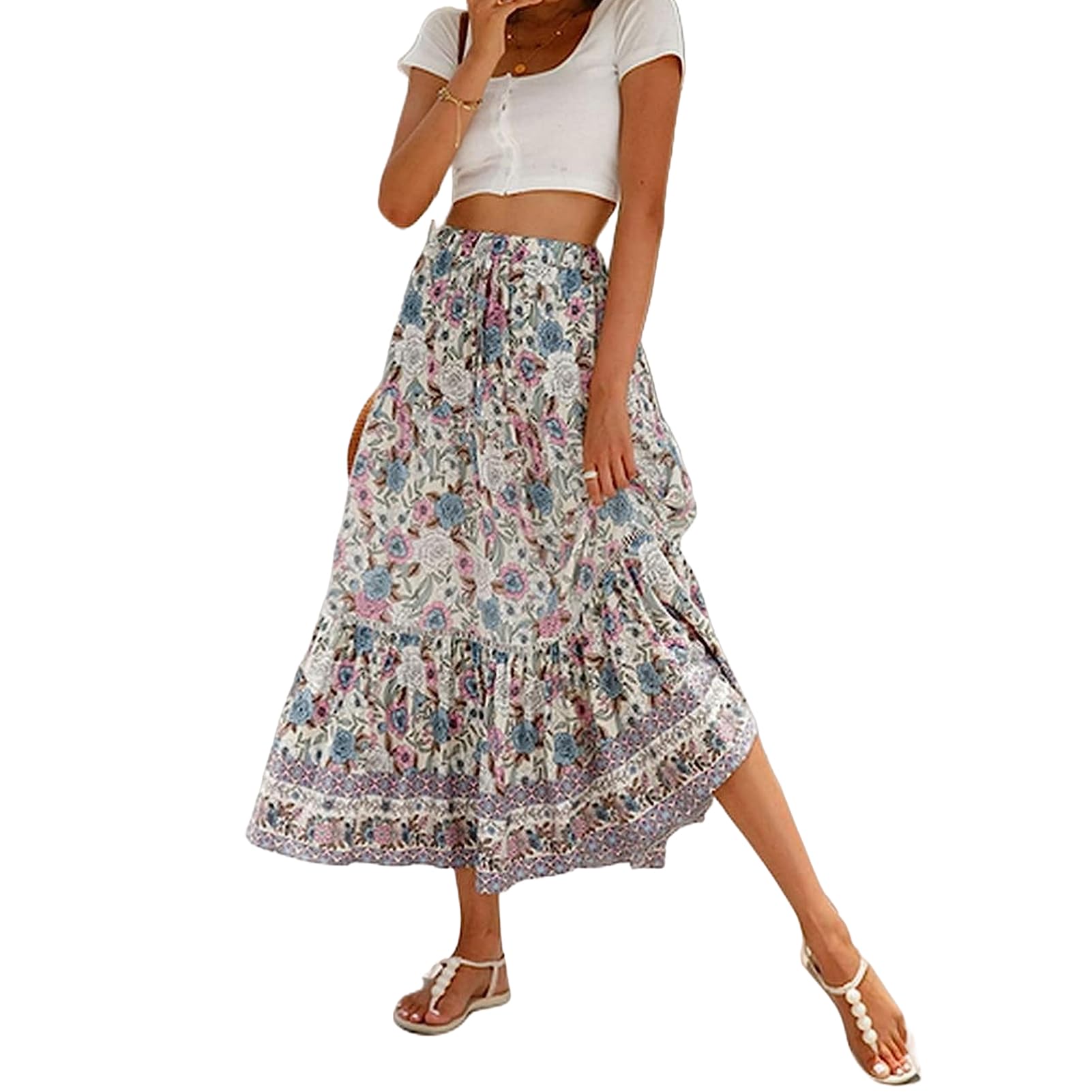 Falda Larga Plisada Con Estampado Etnico Lolitas&L