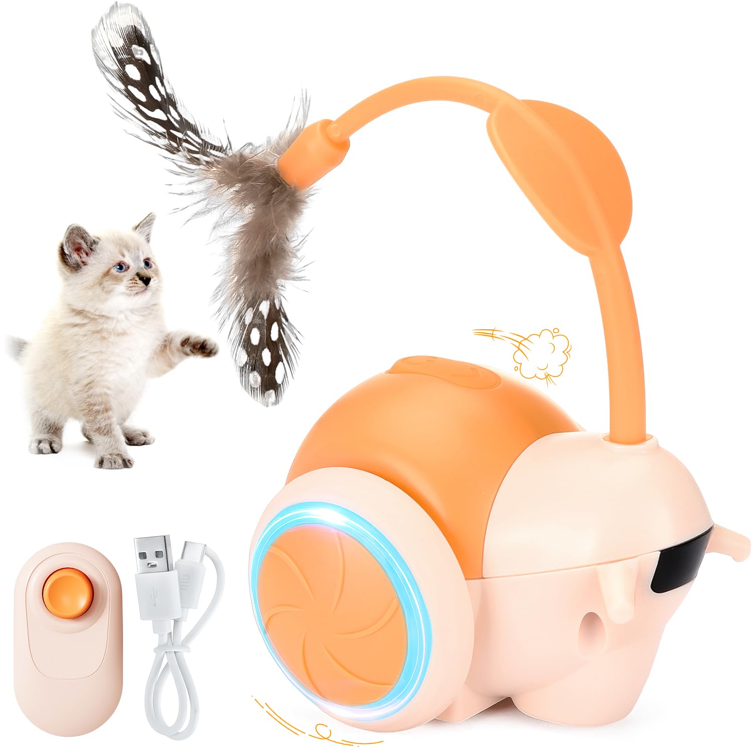 Eyein Cat Toys for Indoor Cats Adult, Interactive Smart Automatic Remote Control Snail Moving Kitten Teaser with LED Light