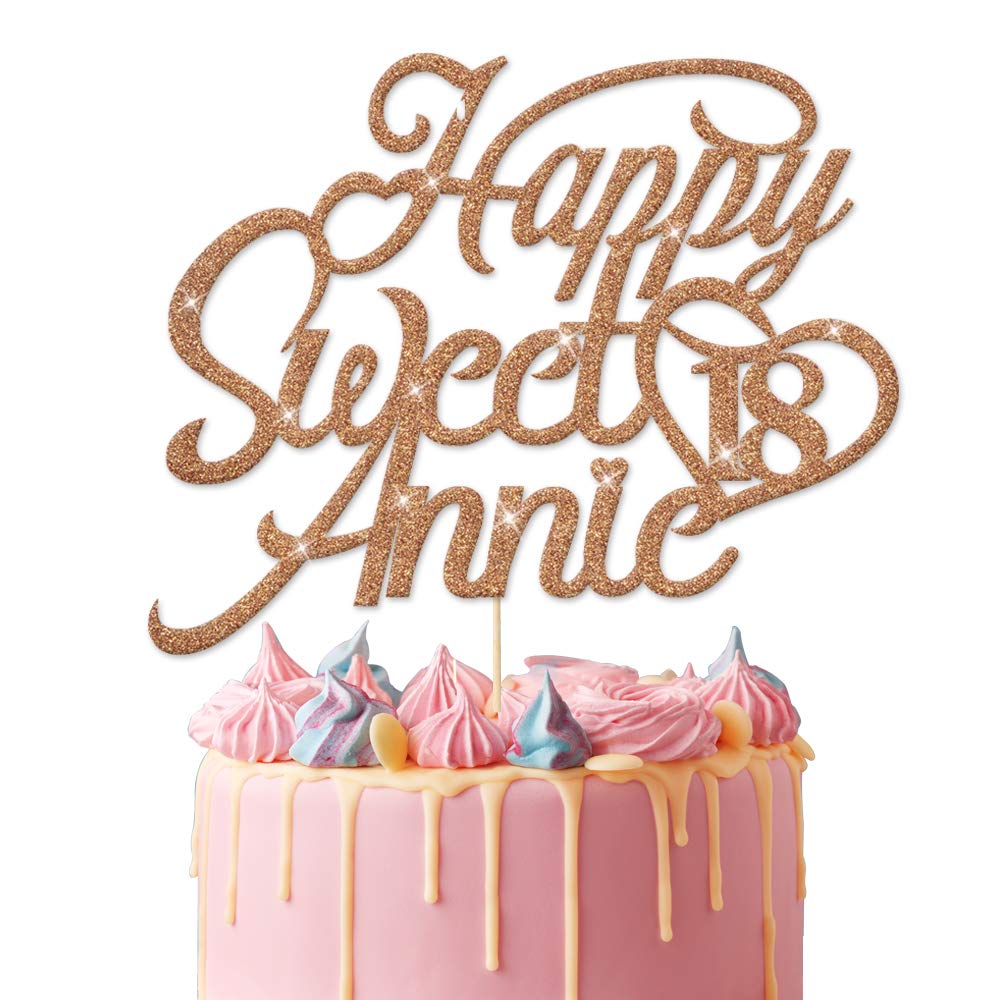 EDSG Personalised Sweet 16th Birthday | Customized with Any Age Any Name 12 16 18 21 30 Birthday Decor Cake Topper | Double Sided Glitter Birthday Cake Topper for Girls Women Kids Hand Finished in UK