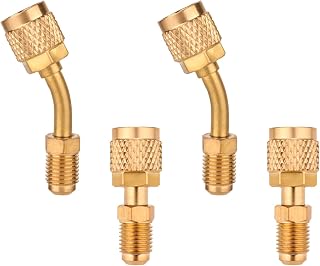 Straight Adapter & Angled Adapter, R410A Mini Split 5/16" Female to 1/4" Male Flare Charging Vacuum Port for Air Conditioner