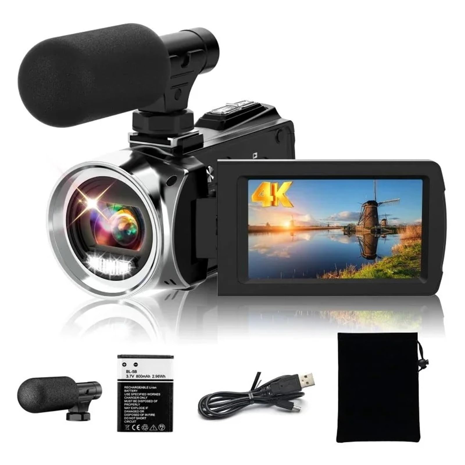 4k HD Dight Camera Electronic Anti Shake Handheld with Microphone 18x Zoom Cameras Student Campus 48mp Portable Vlog Camcorder(16GB SD Card)-image-40