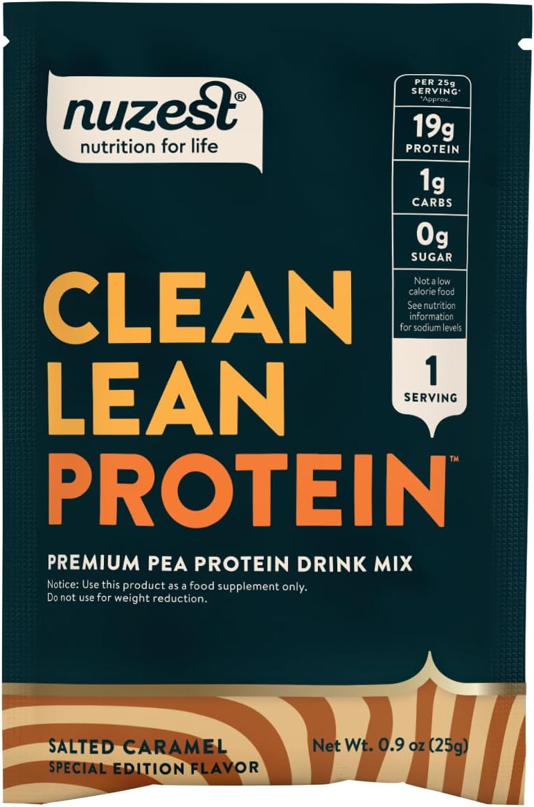 Pea Protein Powder - Clean Lean Protein, Premium Vegan Plant Based Protein Powder, Dairy Free, Gluten Free, GMO Free, Naturally Sweetened Protein Shake, Salted Caramel, 1 Serving, 0.9 oz